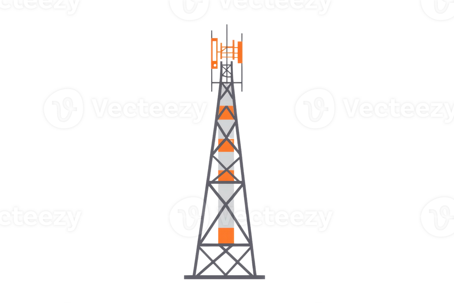 Illustration of a communication tower with orange and gray accents, representing modern technology and connectivity against a clear background. png