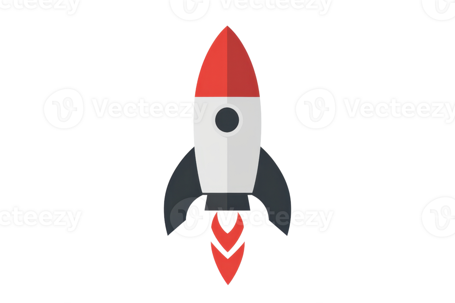 Illustration of a sleek red and white rocket ship with a modern design, set on a plain background, ready for takeoff. png