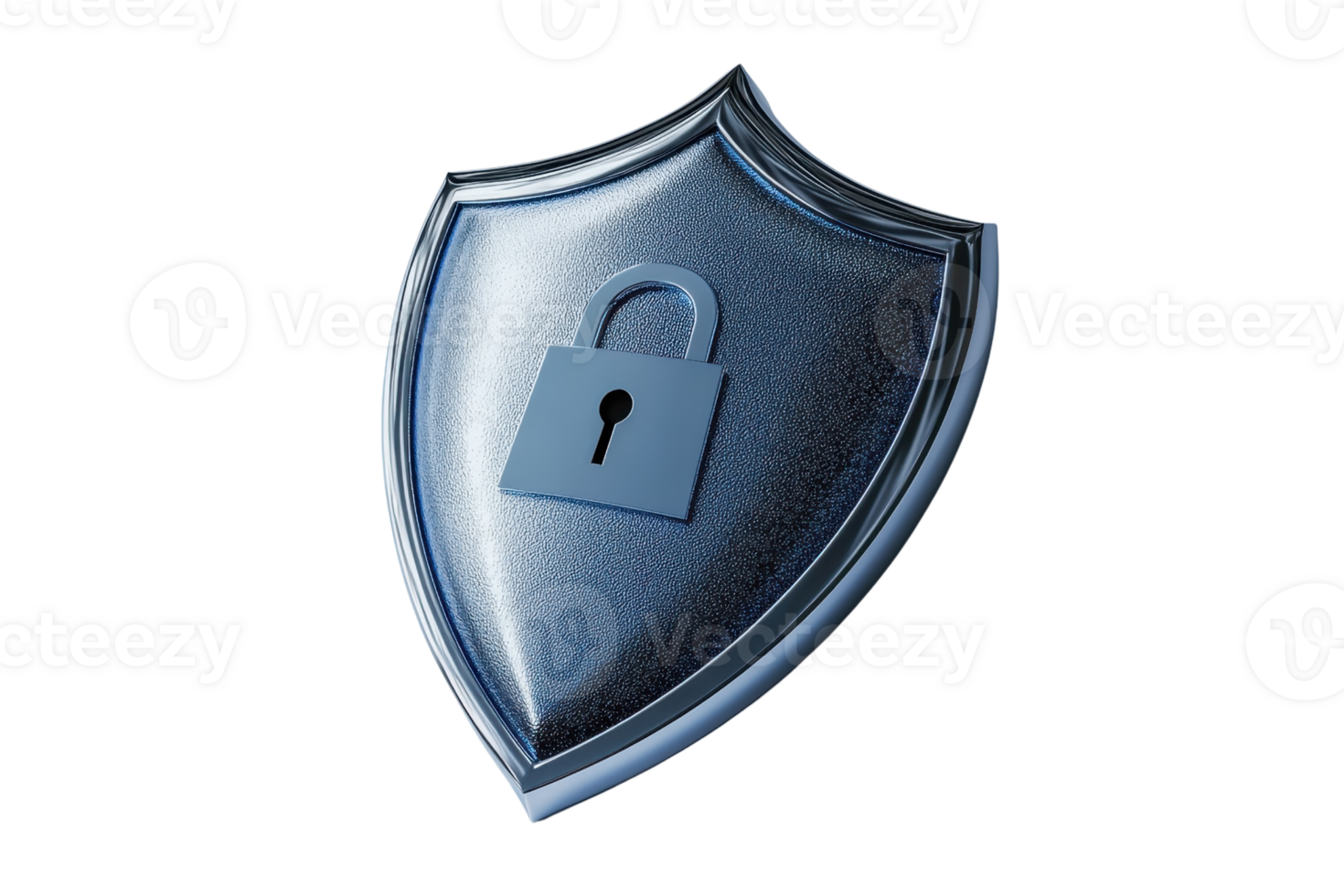 Glossy blue shield emblem with a lock symbol representing security, protection, and privacy. Ideal for cybersecurity concepts. png