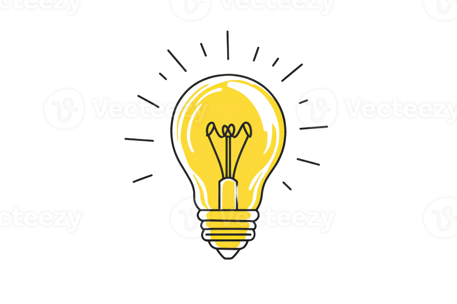 Illustration of a glowing yellow light bulb on a transparent background, symbolizing creativity, innovation, and bright ideas. png