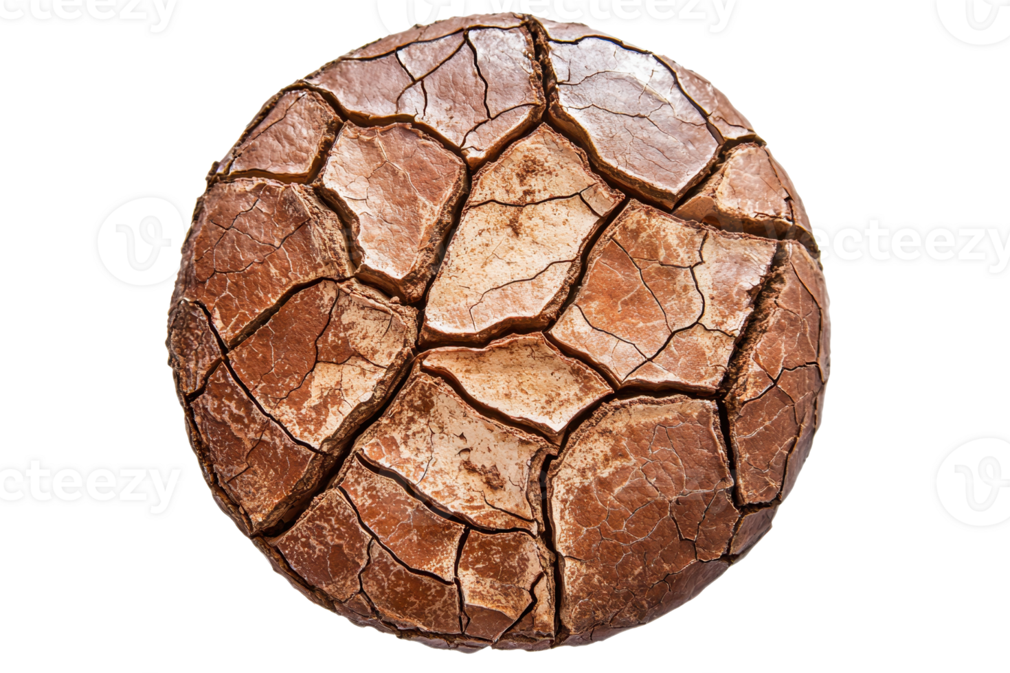 High-quality image of a cracked, dried mud sphere resembling a globe, showcasing natural textures and earthy tones. Perfect for environmental themes. png