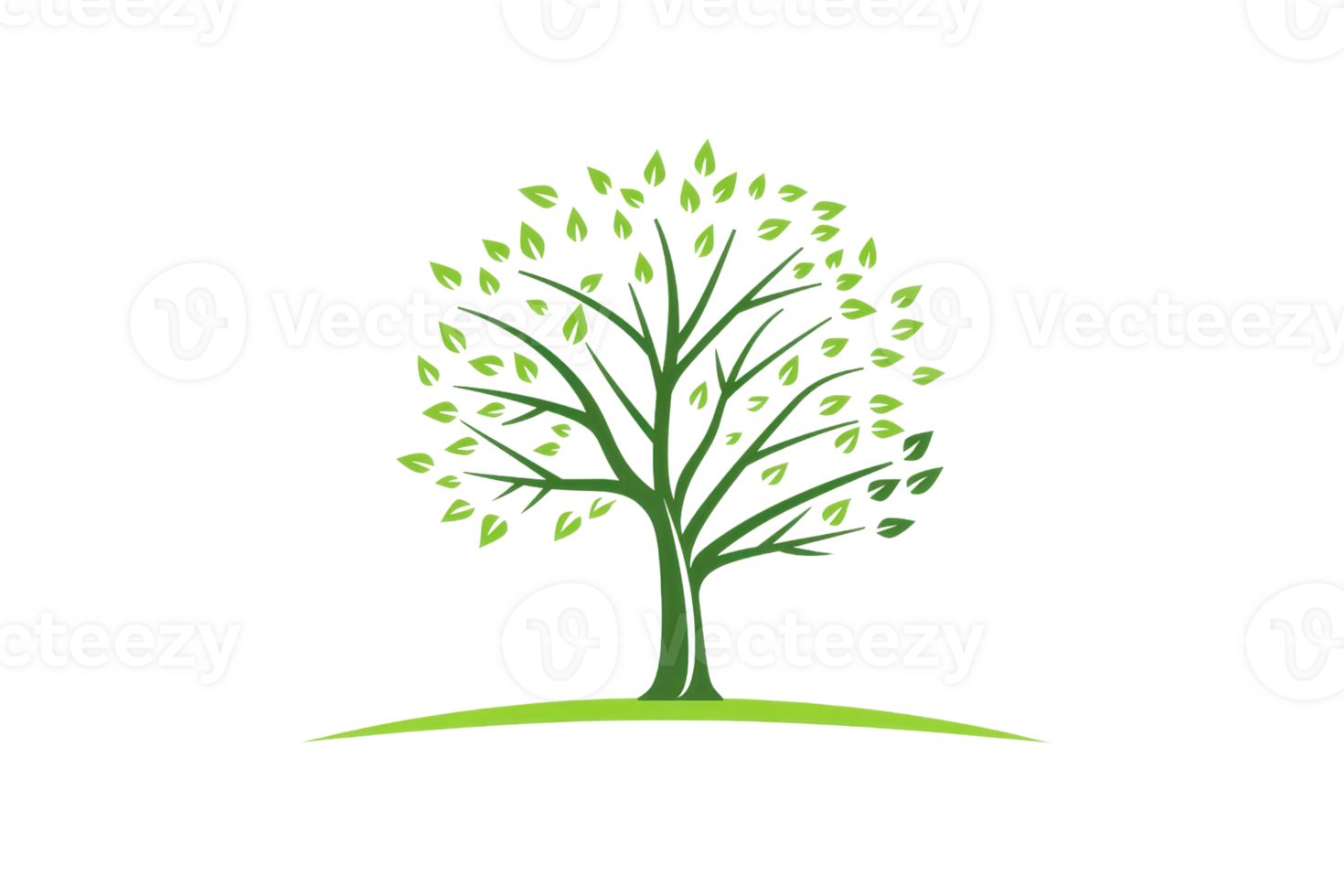 Illustration of a green tree with vibrant leaves on a grassy hill, symbolizing nature, growth, and environmental sustainability. png