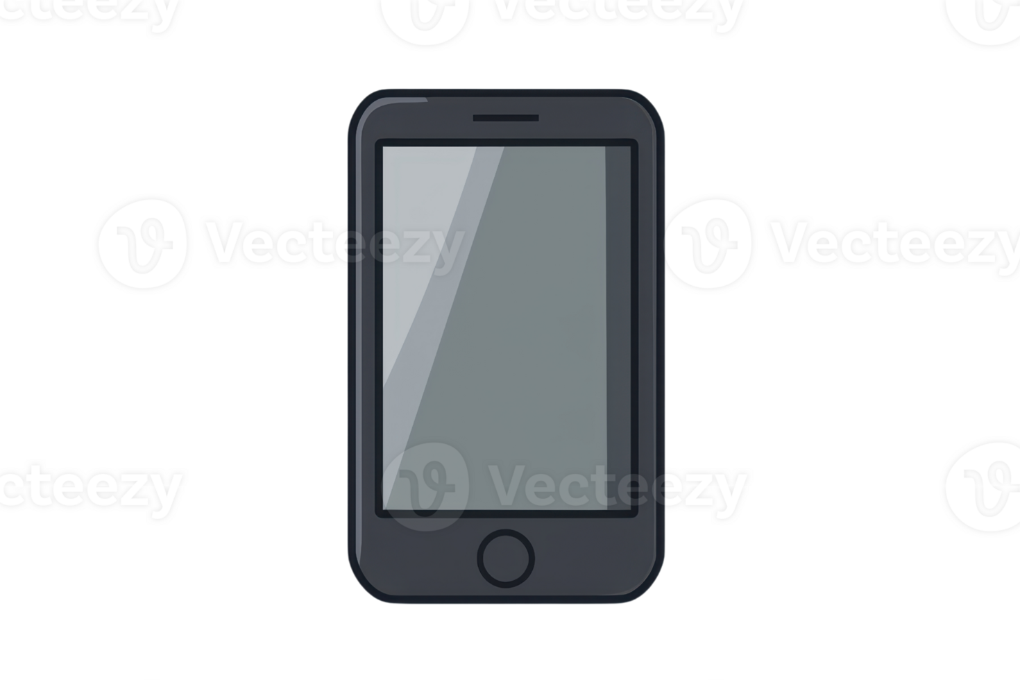 Illustration of a smartphone with a sleek black design and blank screen, set against a transparent background for versatile use. png