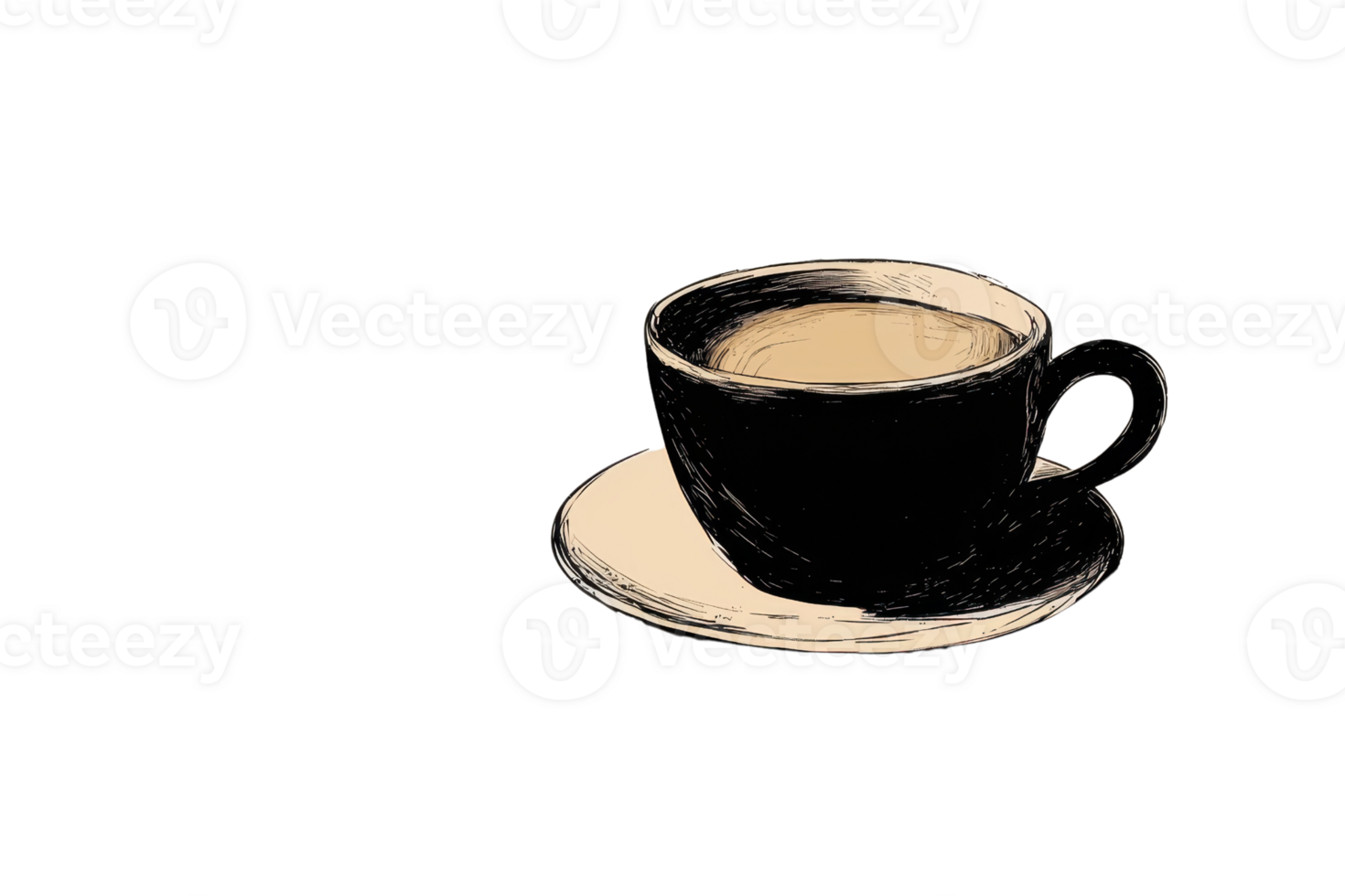 Illustrated coffee cup with saucer on a transparent background, perfect for cafe themes and digital designs. png