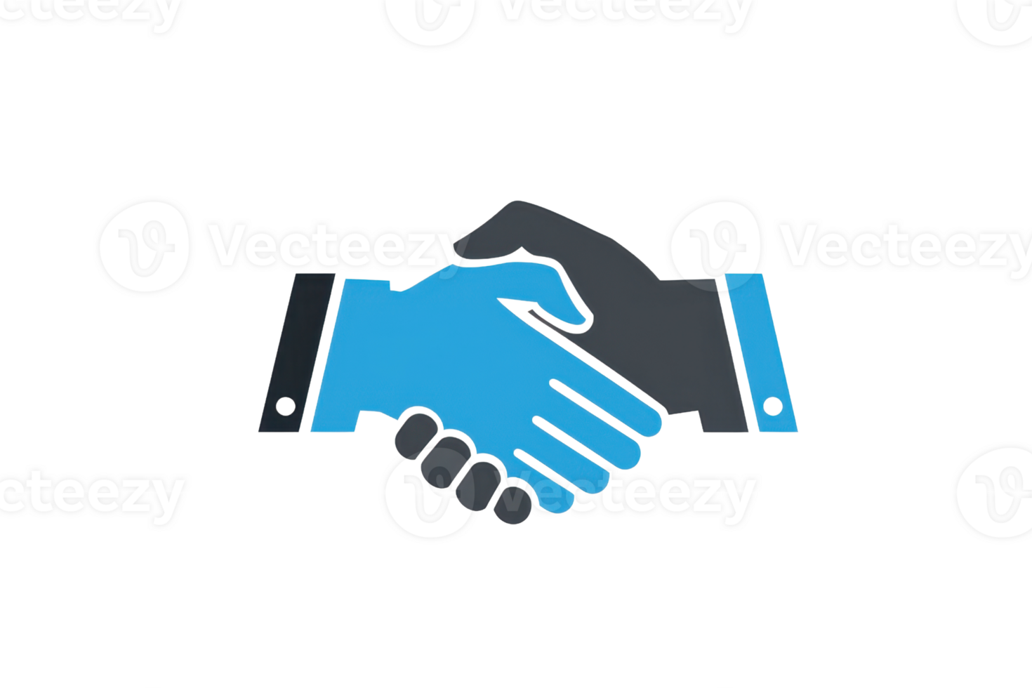 Illustration of a professional handshake symbolizing partnership and cooperation in business, with a stylized blue and gray design. png