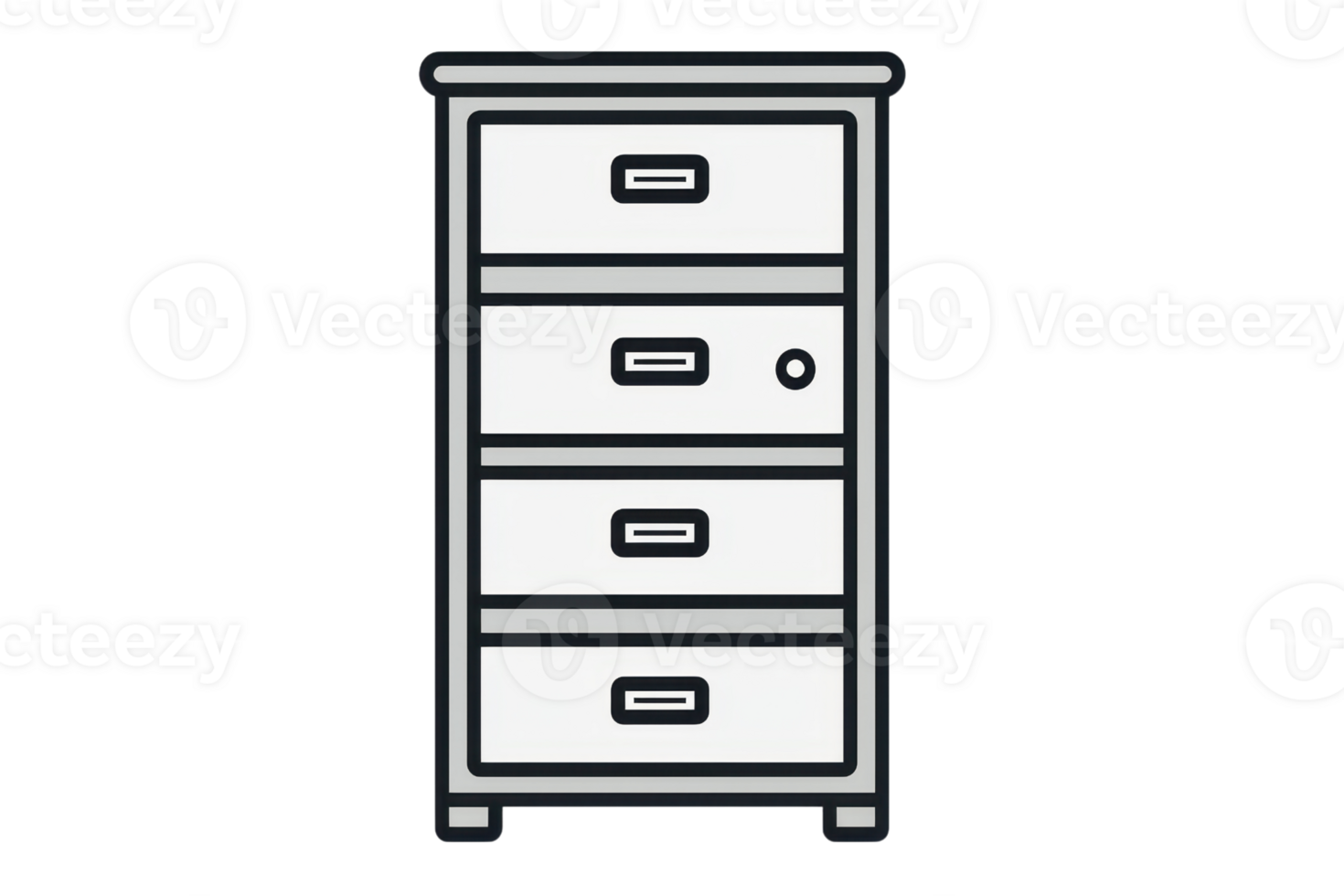 Illustration of a simple wooden cabinet with four drawers, perfect for organizing home or office spaces. Minimalist and efficient design. png