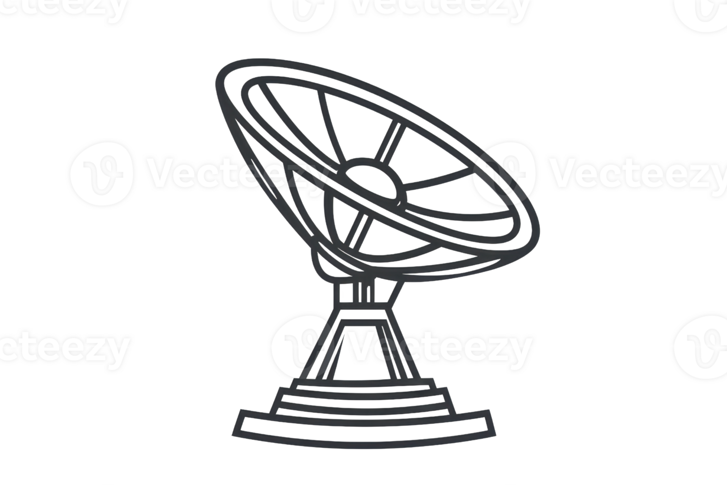 Illustration of a satellite dish on a transparent background. Ideal for telecommunications, broadcasting, and tech designs. png
