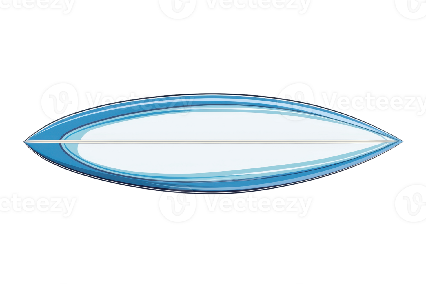 Illustration of a blue and white surfboard with a sleek design, perfect for coastal adventures and water enthusiasts. png