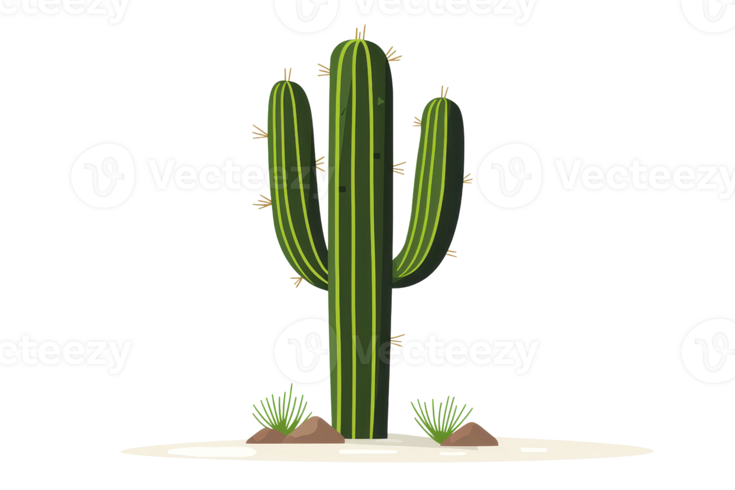 Illustration of a desert cactus with flowers, standing tall on sandy ground, representing resilience and natural beauty. png