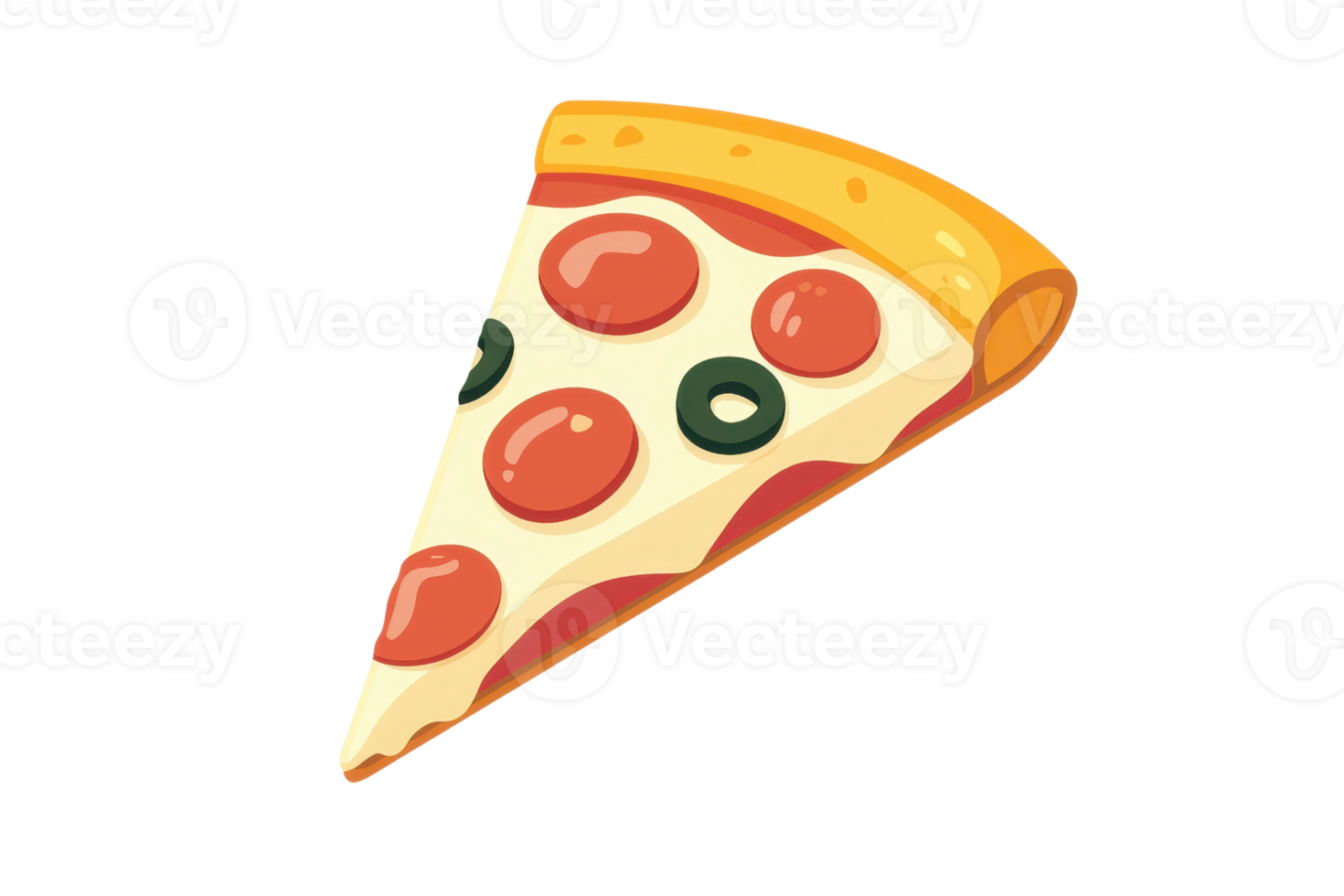 Illustration of a delicious pepperoni pizza slice with olives. Perfect for food, culinary, and restaurant themes. png