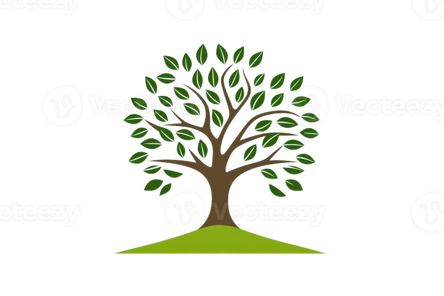 Illustration of a lush green tree with abundant leaves on a grassy hill, representing nature and growth. Perfect for eco-themed projects. png