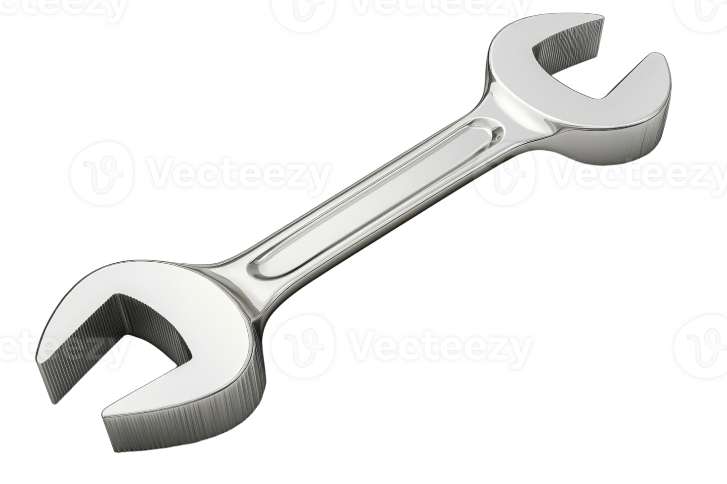 High-quality image of a shiny metal wrench with an open-end design for versatile tool applications in repair and maintenance tasks. png