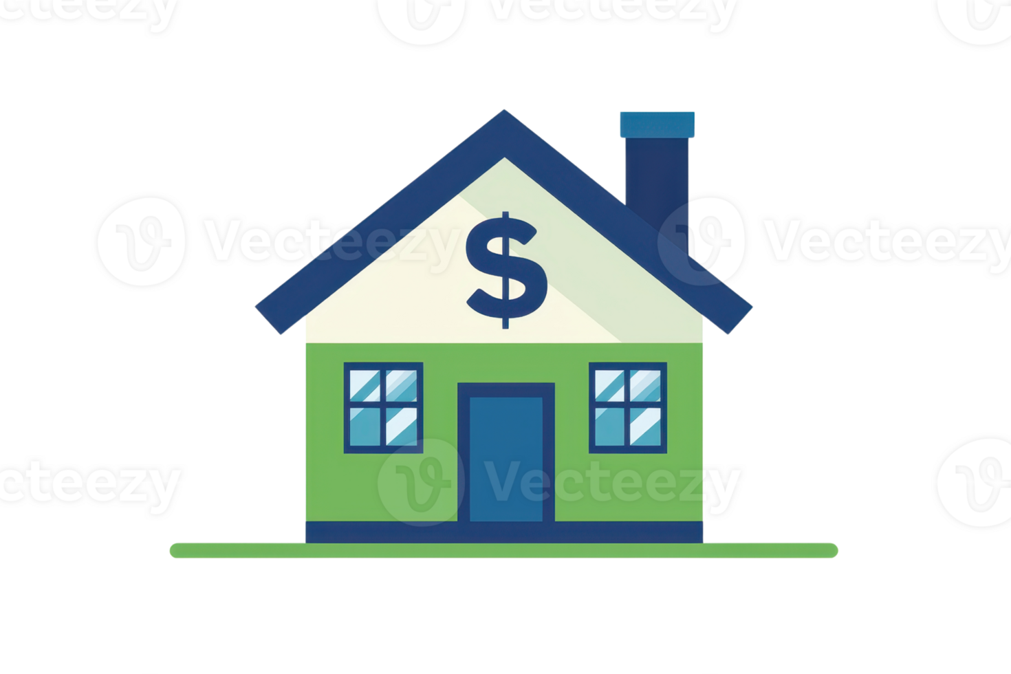 Illustration of a green house with a dollar sign symbolizing real estate investment, mortgage, or financial concept. png