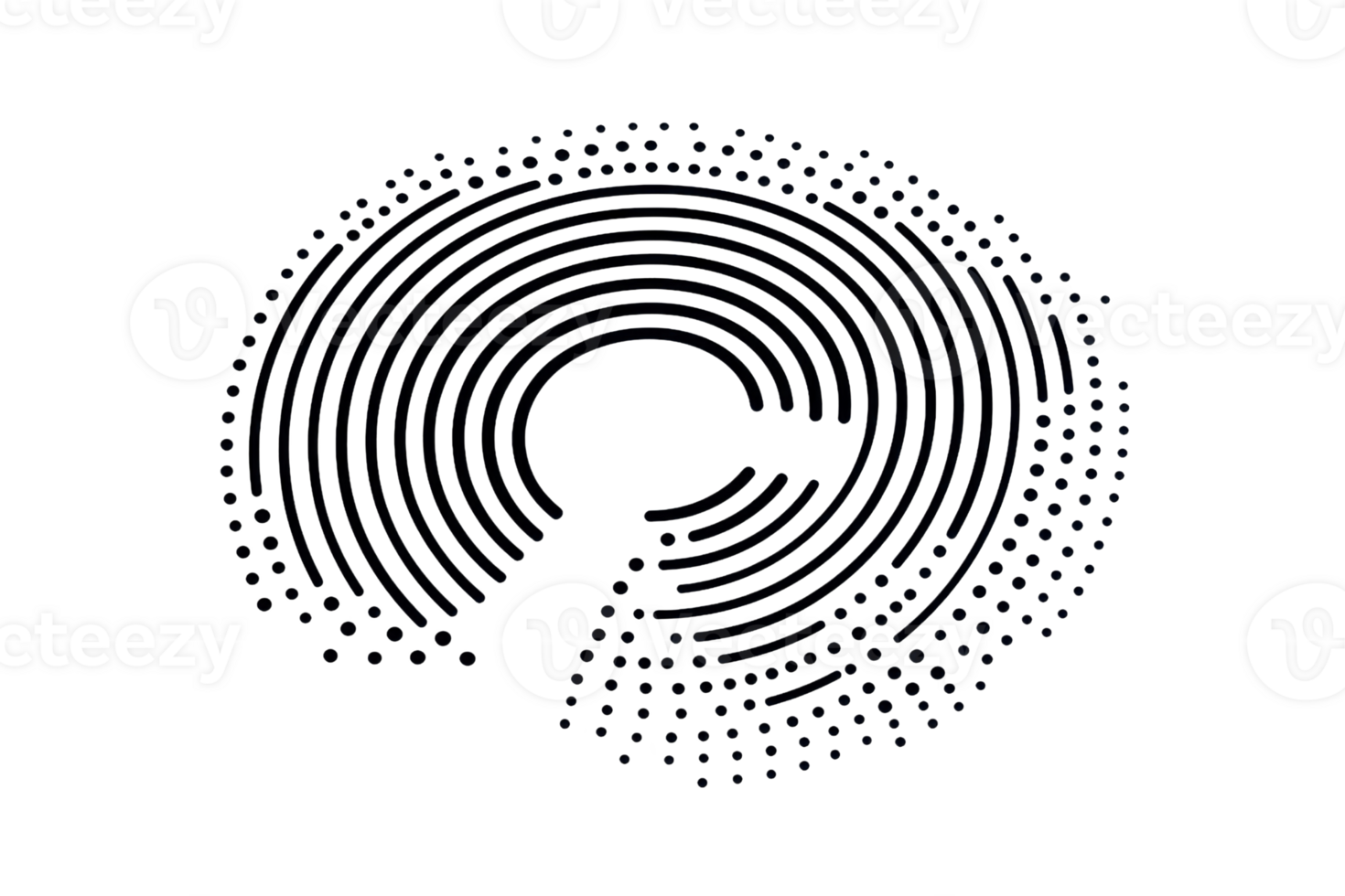 Intricate circular illustration with diverse symbols, lines, and icons, creating a mesmerizing spiral pattern on a transparent background. png