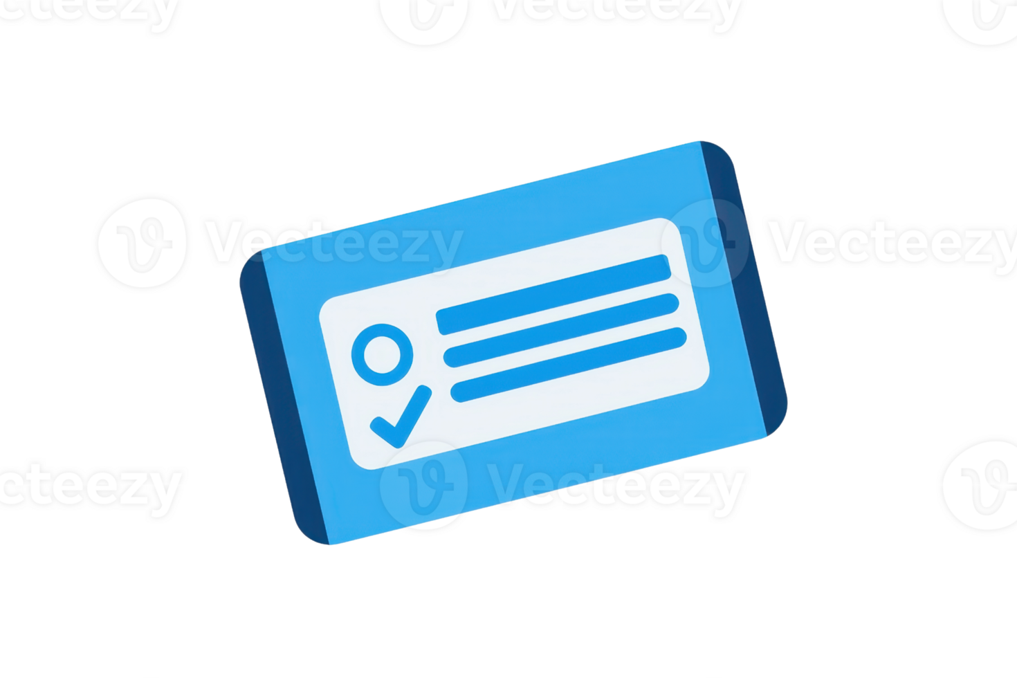 Illustration of a blue ticket icon with a checklist, symbolizing tasks, organization, or admission, on a transparent background. png