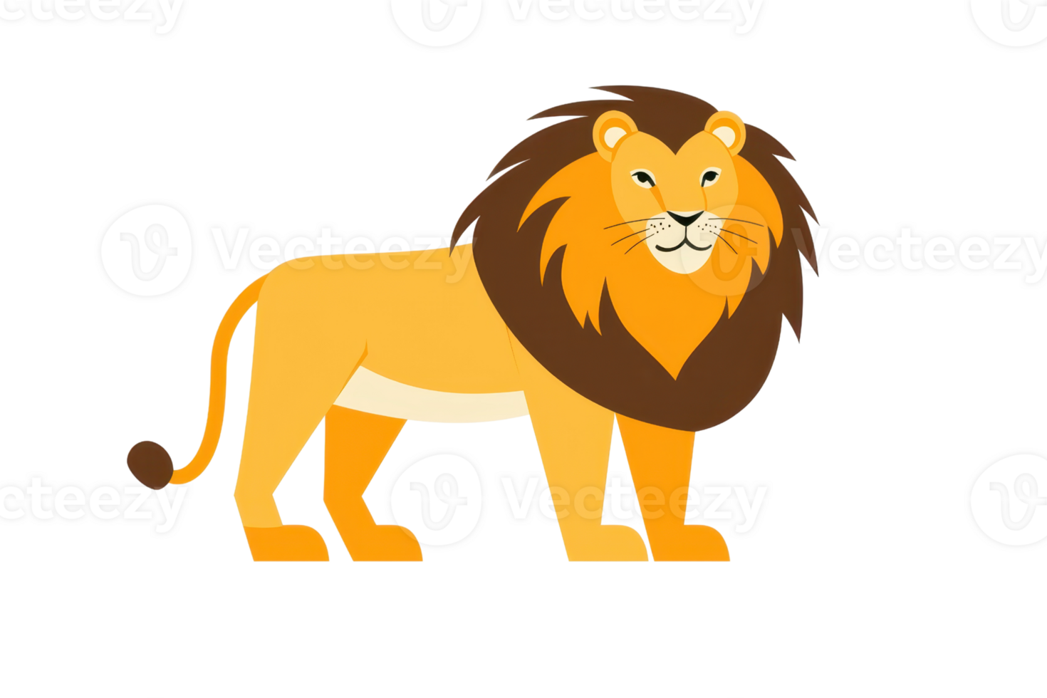 Illustrated lion with a majestic mane standing proudly, symbolizing strength and courage. Perfect for educational and decorative purposes. png