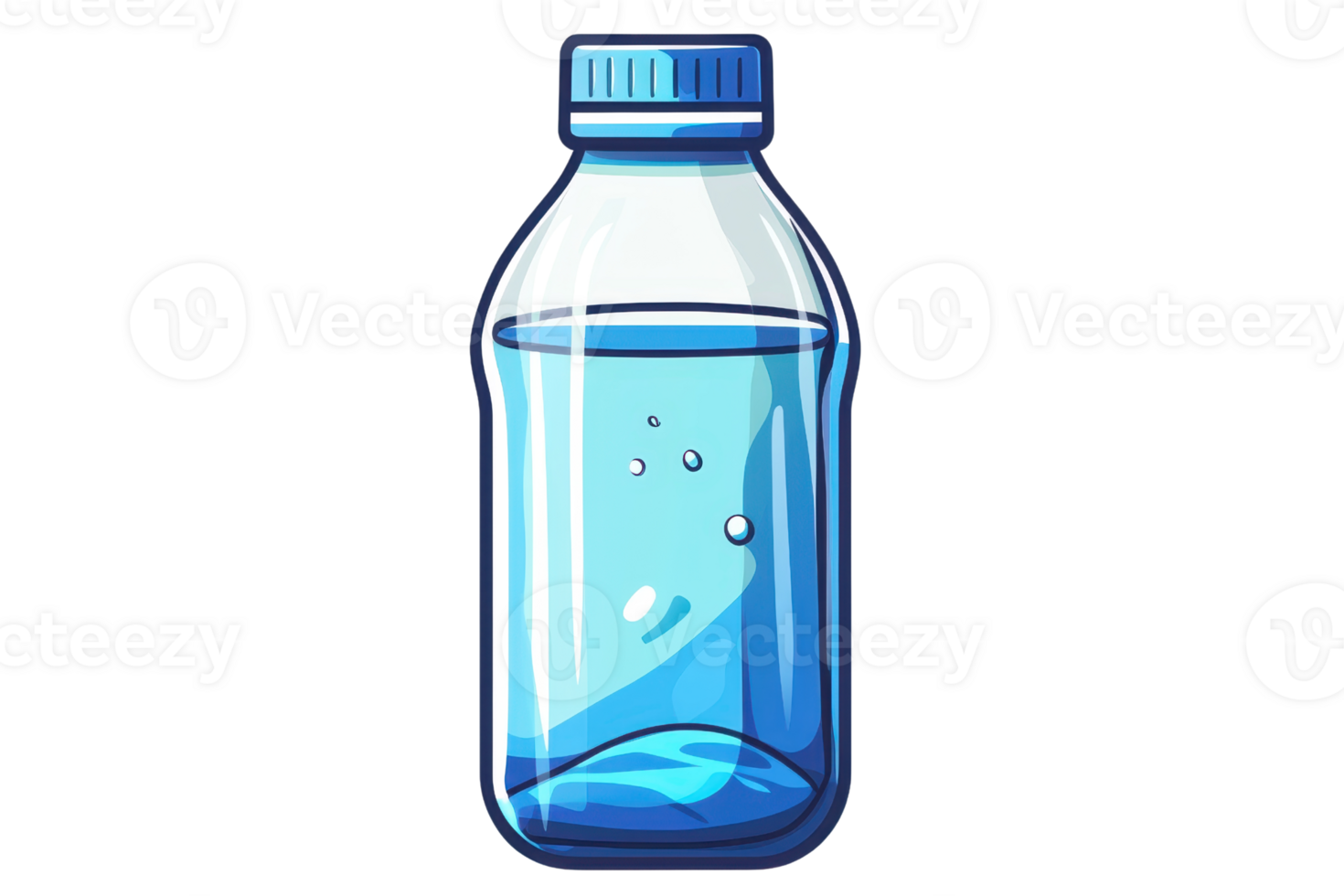 Illustration of a clear water bottle with small bubbles. Perfect for hydration, fitness, and eco-friendly lifestyle themes. png