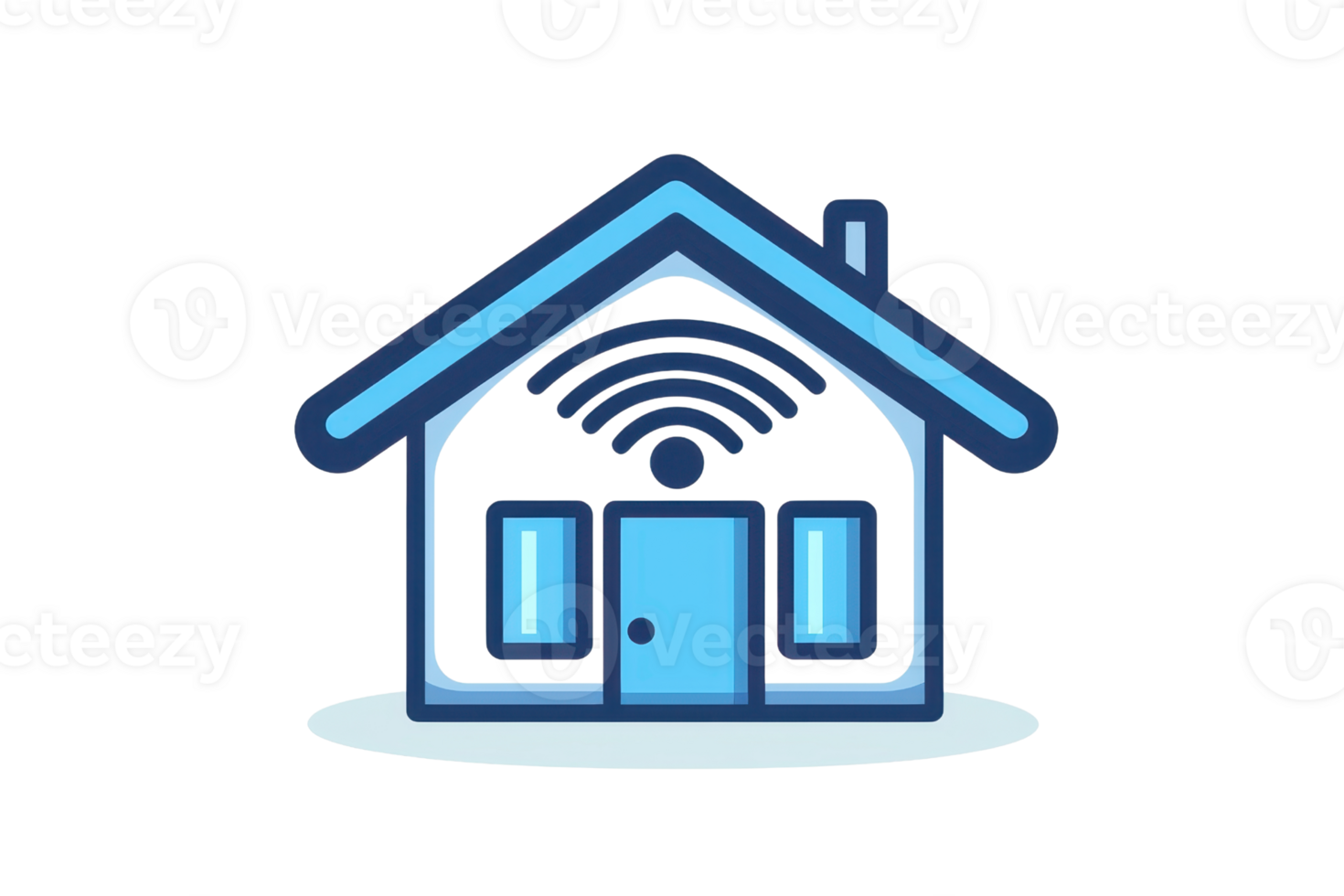 Illustration of a smart home with a Wi-Fi symbol, representing technology and modern living. Ideal for tech and home automation themes. png