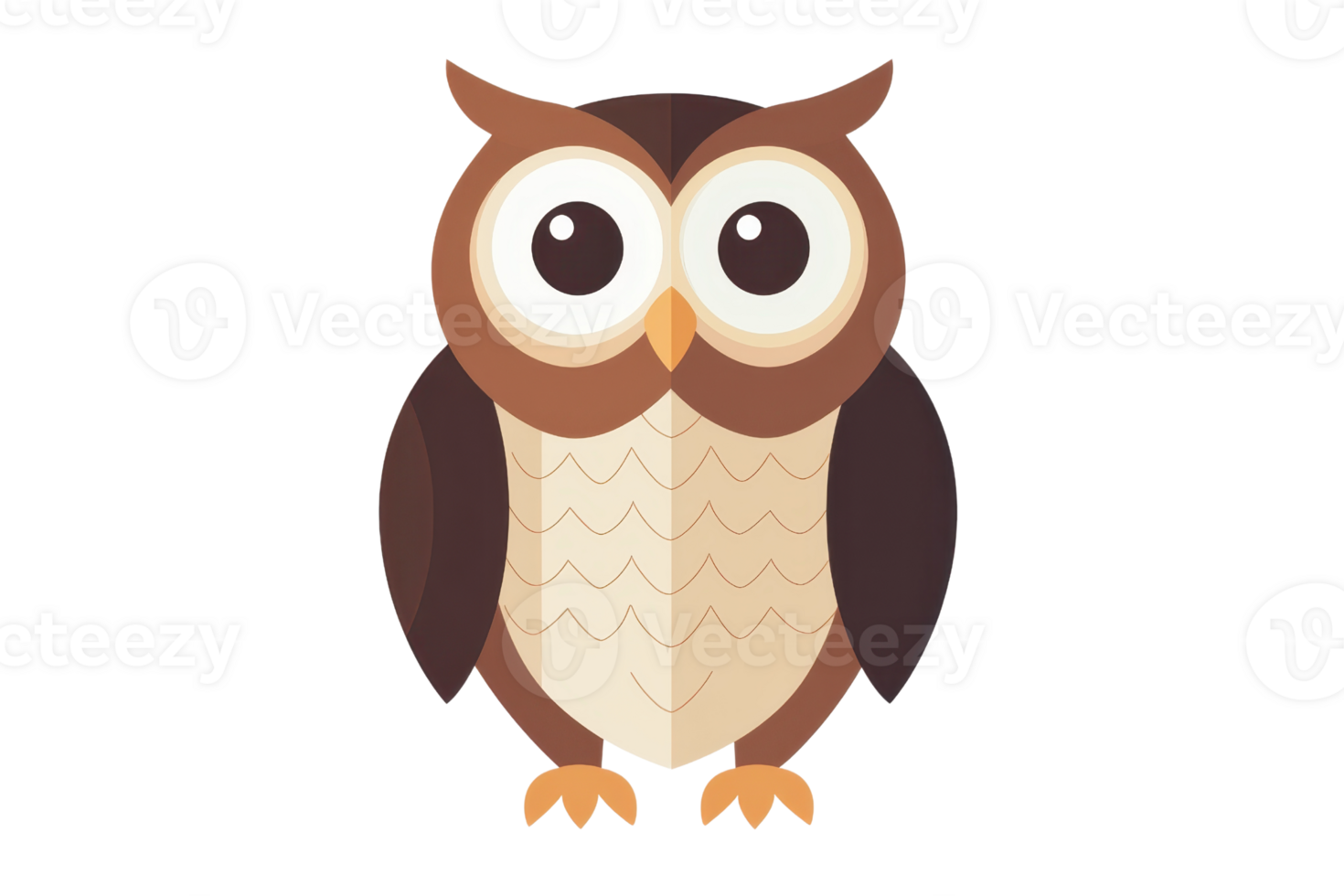 Illustration of a cute cartoon owl with large eyes and detailed feathers, perfect for educational material or children's designs. png