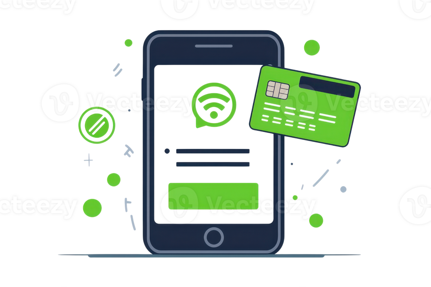 Illustration of mobile payment with smartphone and credit card, highlighting digital security and convenient online shopping technology. png