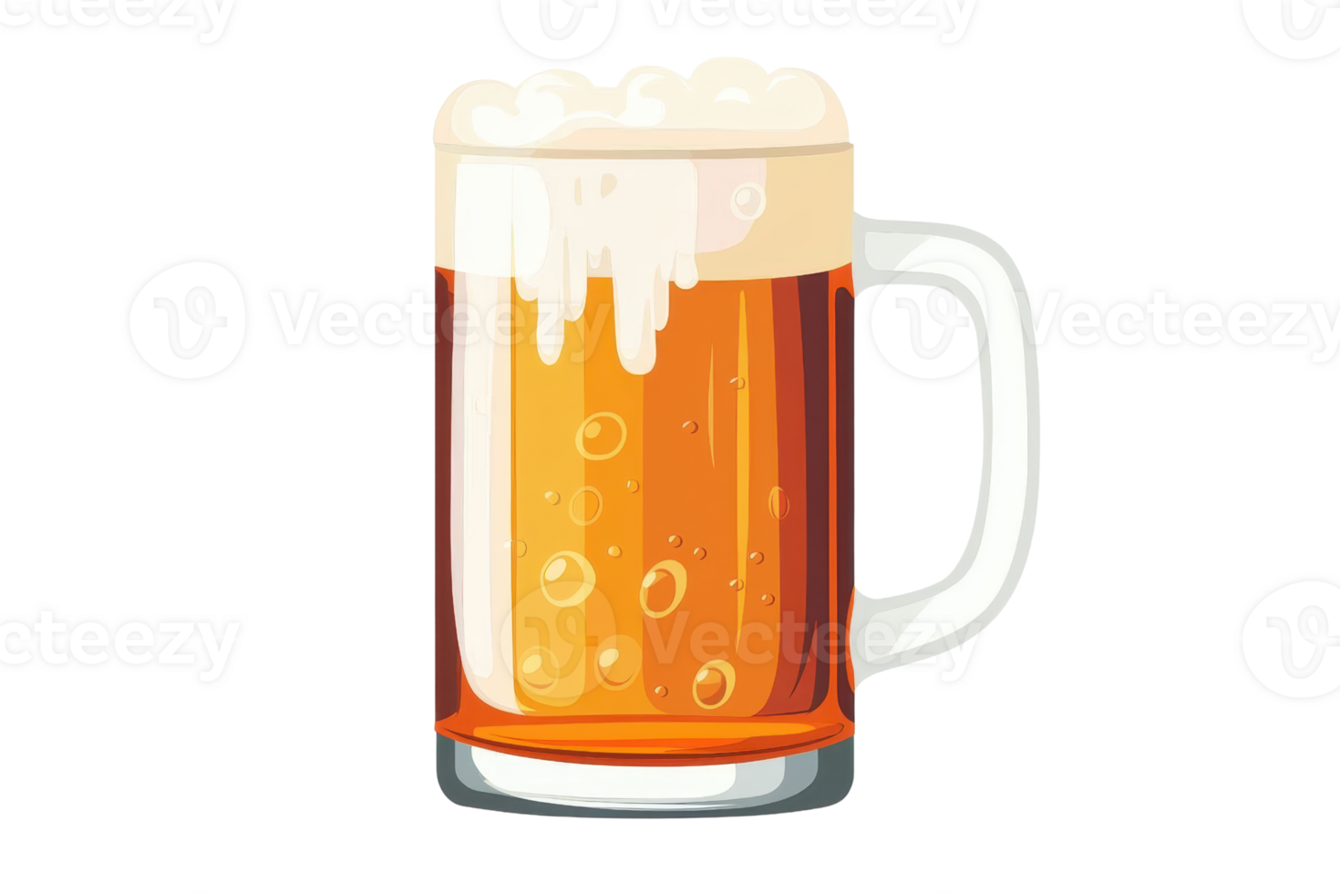 Illustration of a frothy beer mug with bubbles and rich amber color, perfect for bar and beverage themes. High-resolution graphic. png