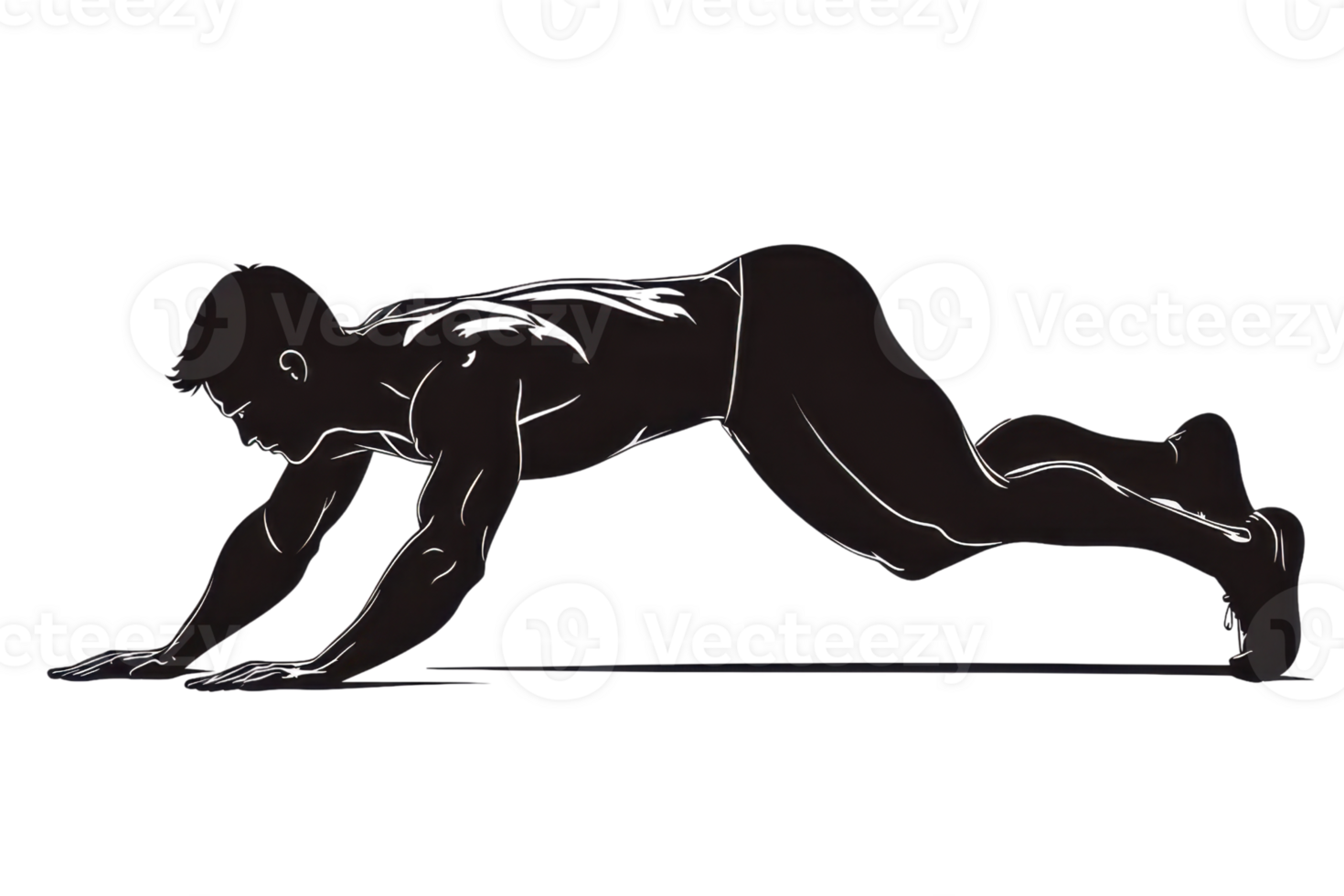 Illustration of a person in a plank position, focusing on core strength and fitness, highlighting exercise and body conditioning. png