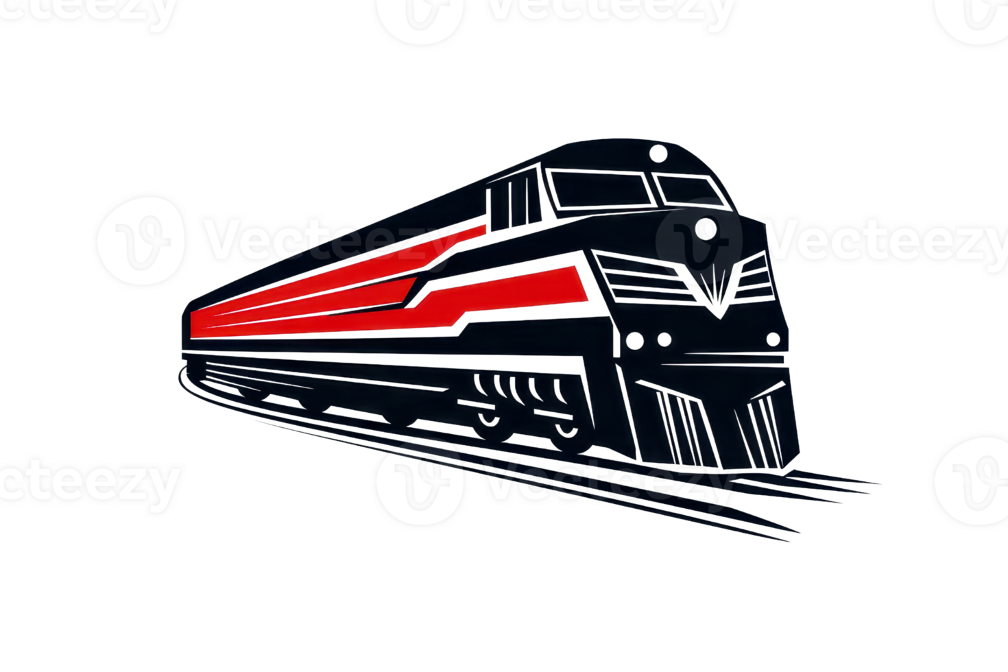Illustration of a sleek, modern high-speed train in motion, showcasing dynamic design and engineering efficiency. png