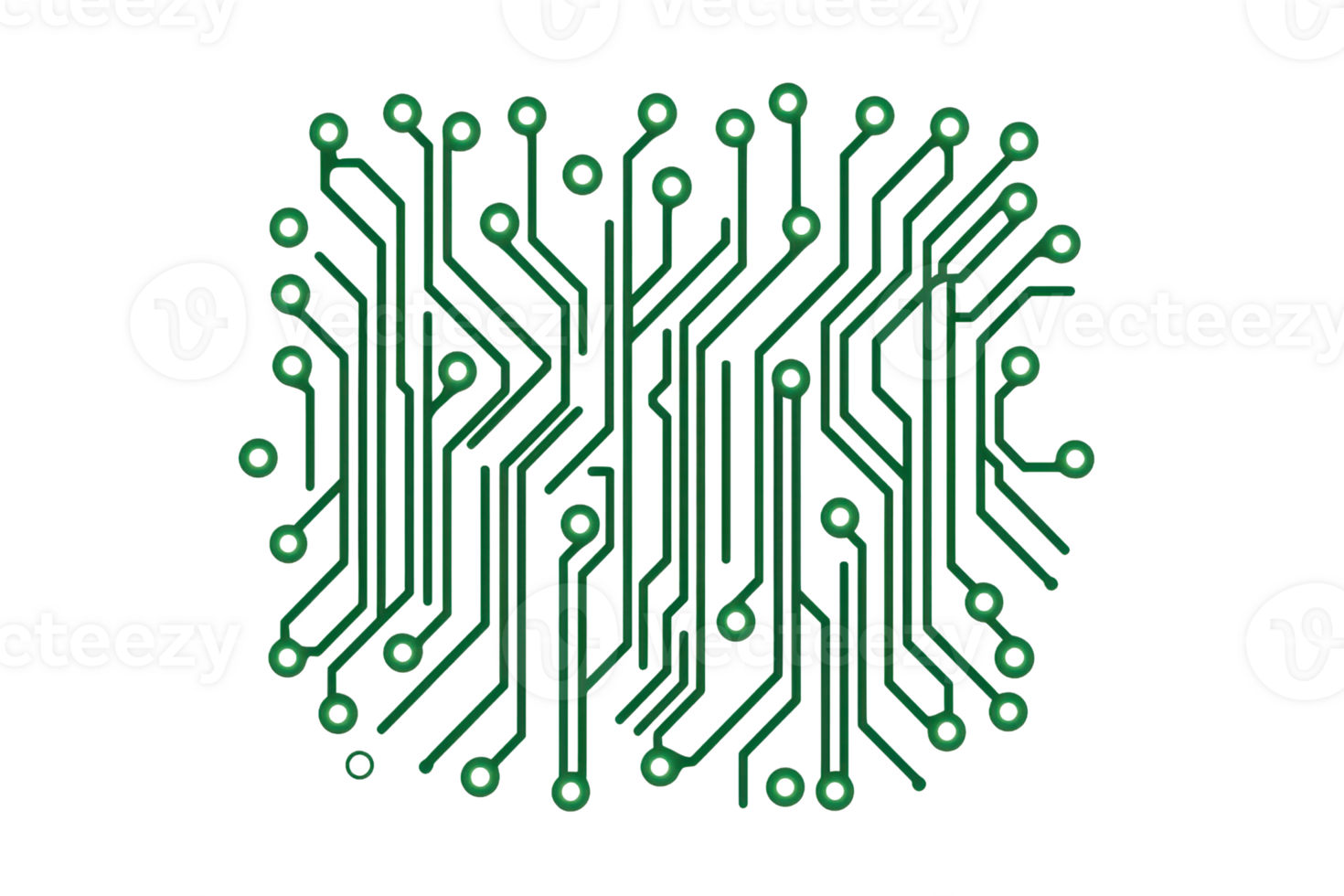 Intricate green circuit board design symbolizing technology, innovation, and digital communication networks in a modern style. png