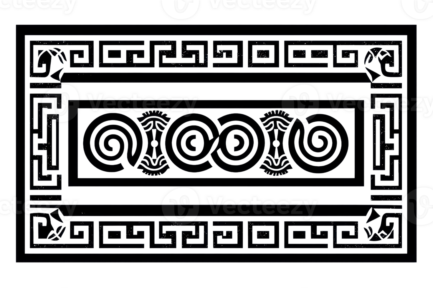 Intricate black rectangular Greek fret pattern with swirls, perfect for decorative design, interior details, or architectural inspiration. png