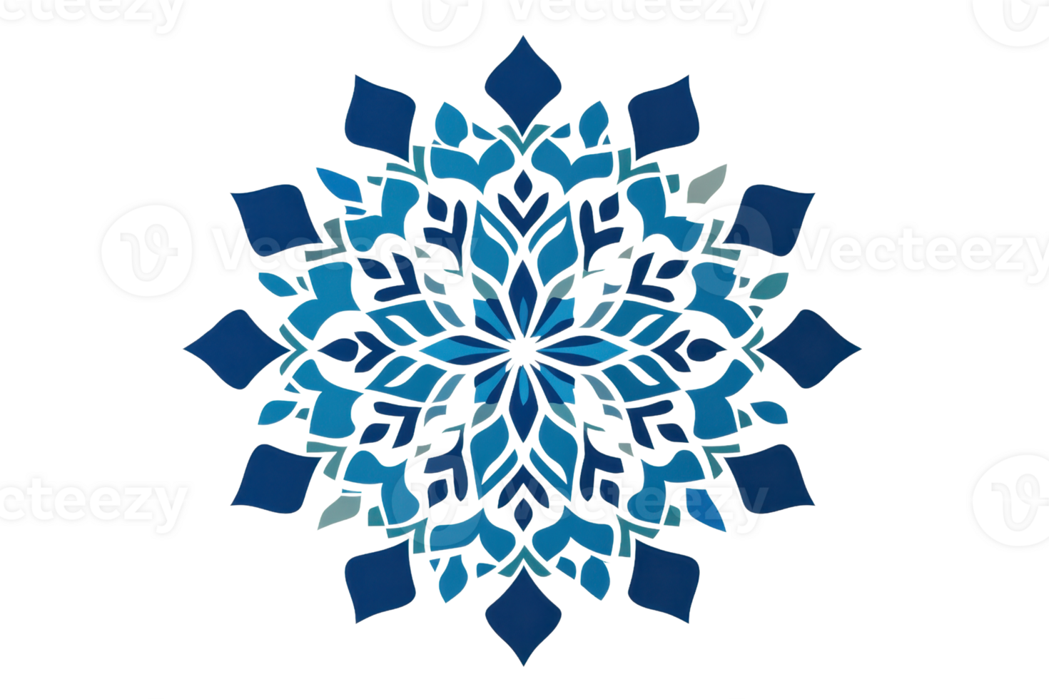 Intricate geometric blue snowflake design with symmetrical patterns, perfect for winter-themed projects and backgrounds. png