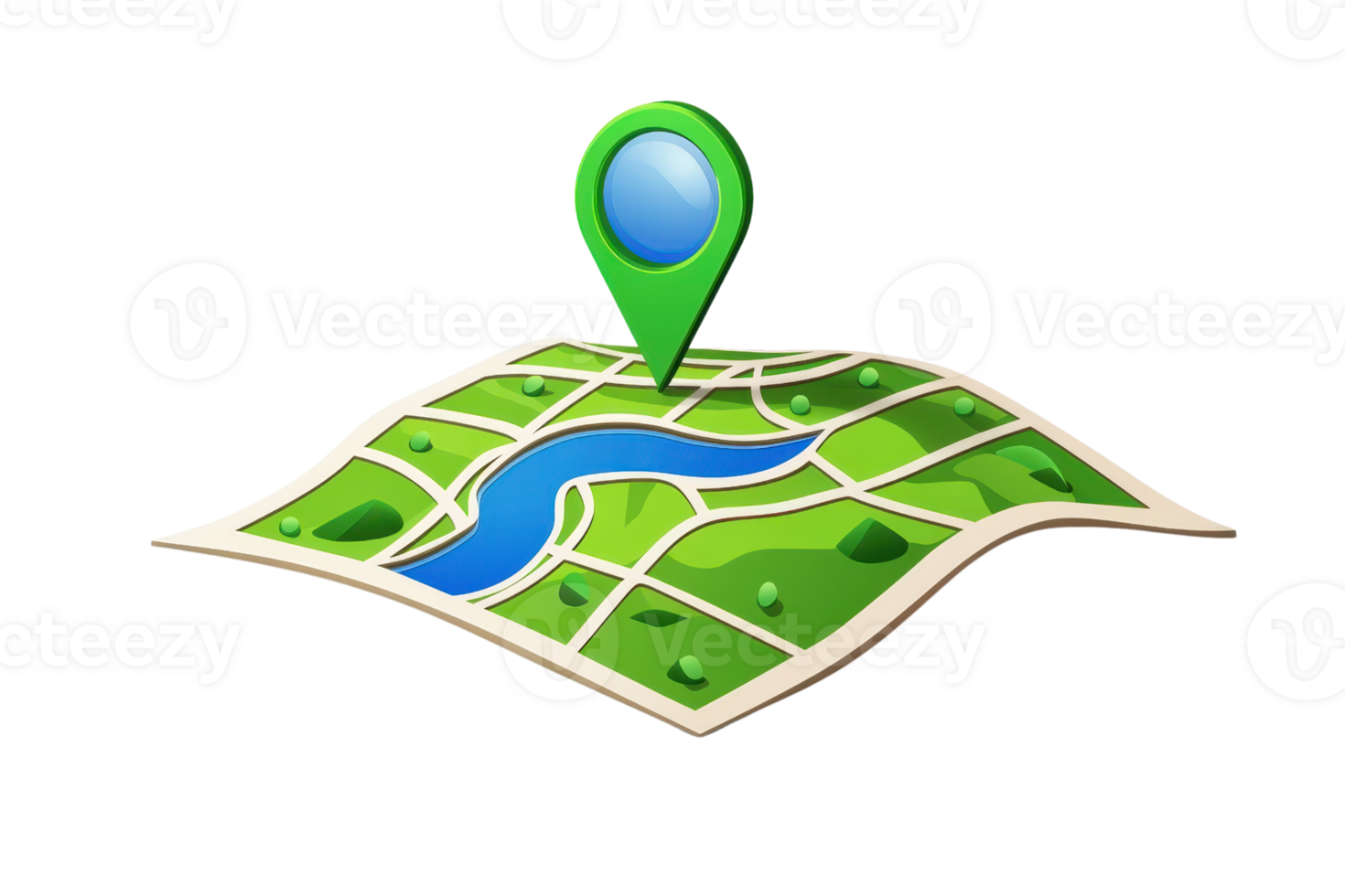 Illustration of a colorful map with a location pin, showcasing navigation and geographic concepts in a vibrant, engaging style. png