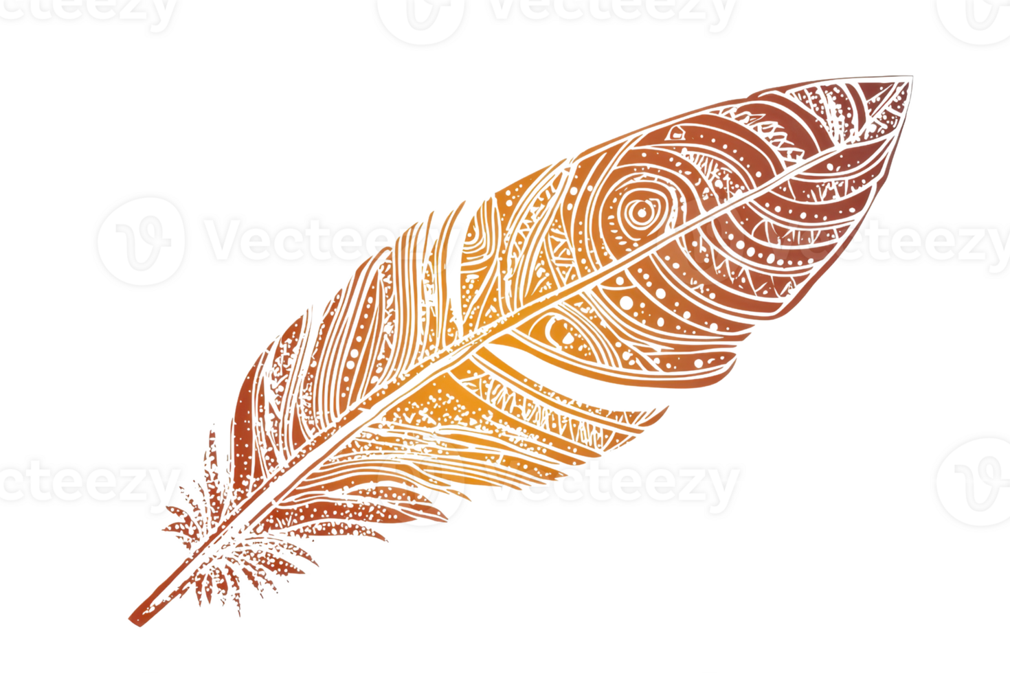 Intricate feather illustration in warm hues. Perfect for design, nature themes, or artistic backgrounds in stock image collections. png
