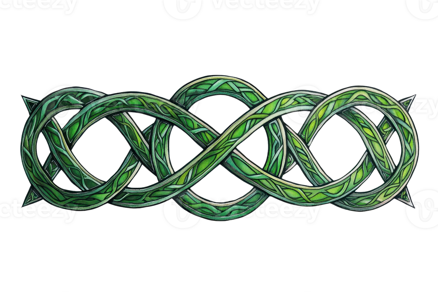 Intricate Celtic knot design with green vines, symbolizing eternity and interconnectedness, isolated on a transparent background. for graphic design. png