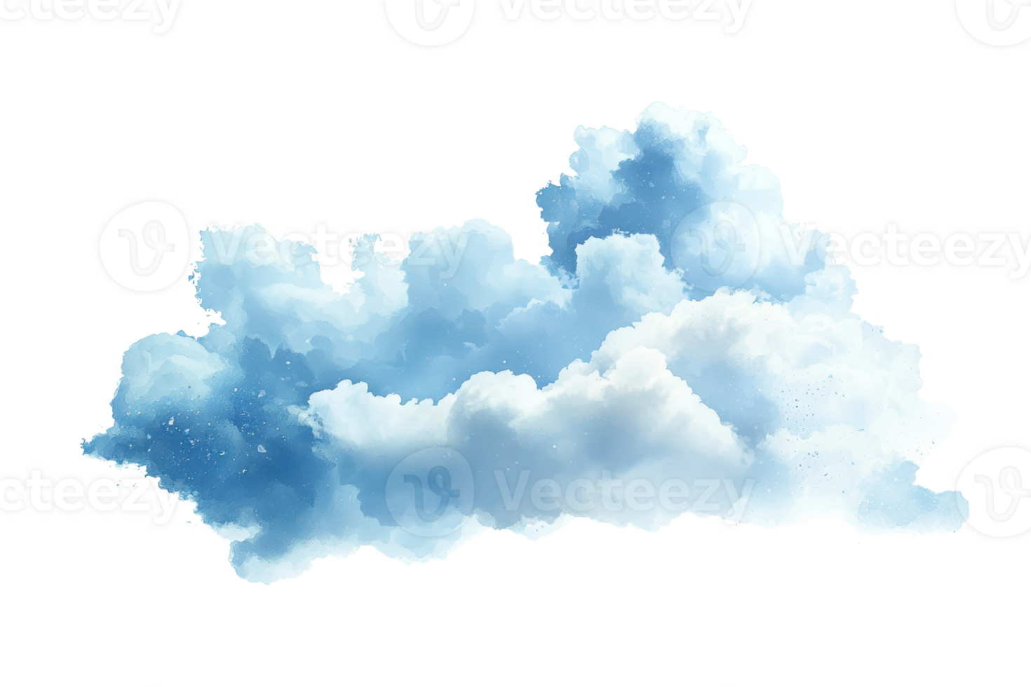 Illustrated cloud formation with shades of blue and white against a transparent background, perfect for creative projects and designs. png