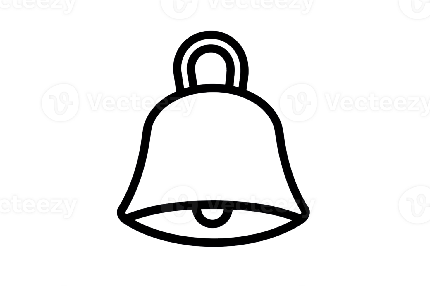Minimalist black line art of a bell on a transparent background, symbolizing notification, alert, and reminder functionality. png