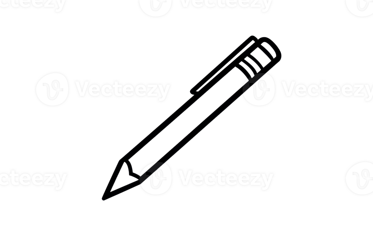 Minimalist line art illustration of a ballpoint pen, isolated on a transparent background. Perfect for design, art, and stationery concepts. png