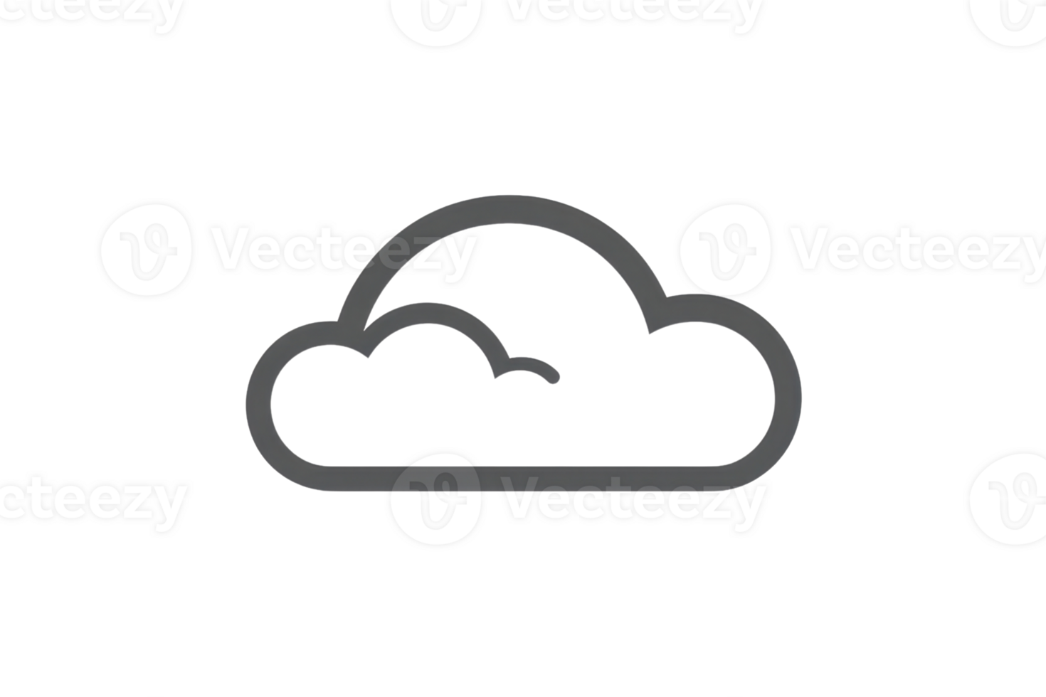Minimalist black cloud icon on a transparent background, symbolizing weather or technology concepts in a simple line design. png