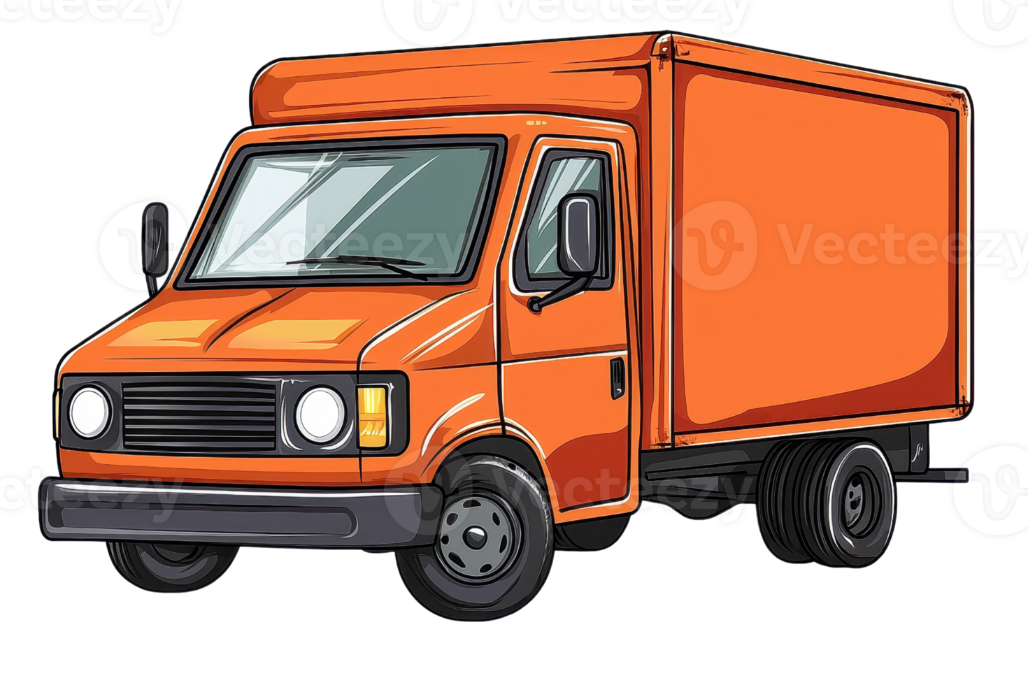 Illustration of a bright orange delivery truck, side view, isolated on a transparent background. showcasing modern design and utility for transport. png