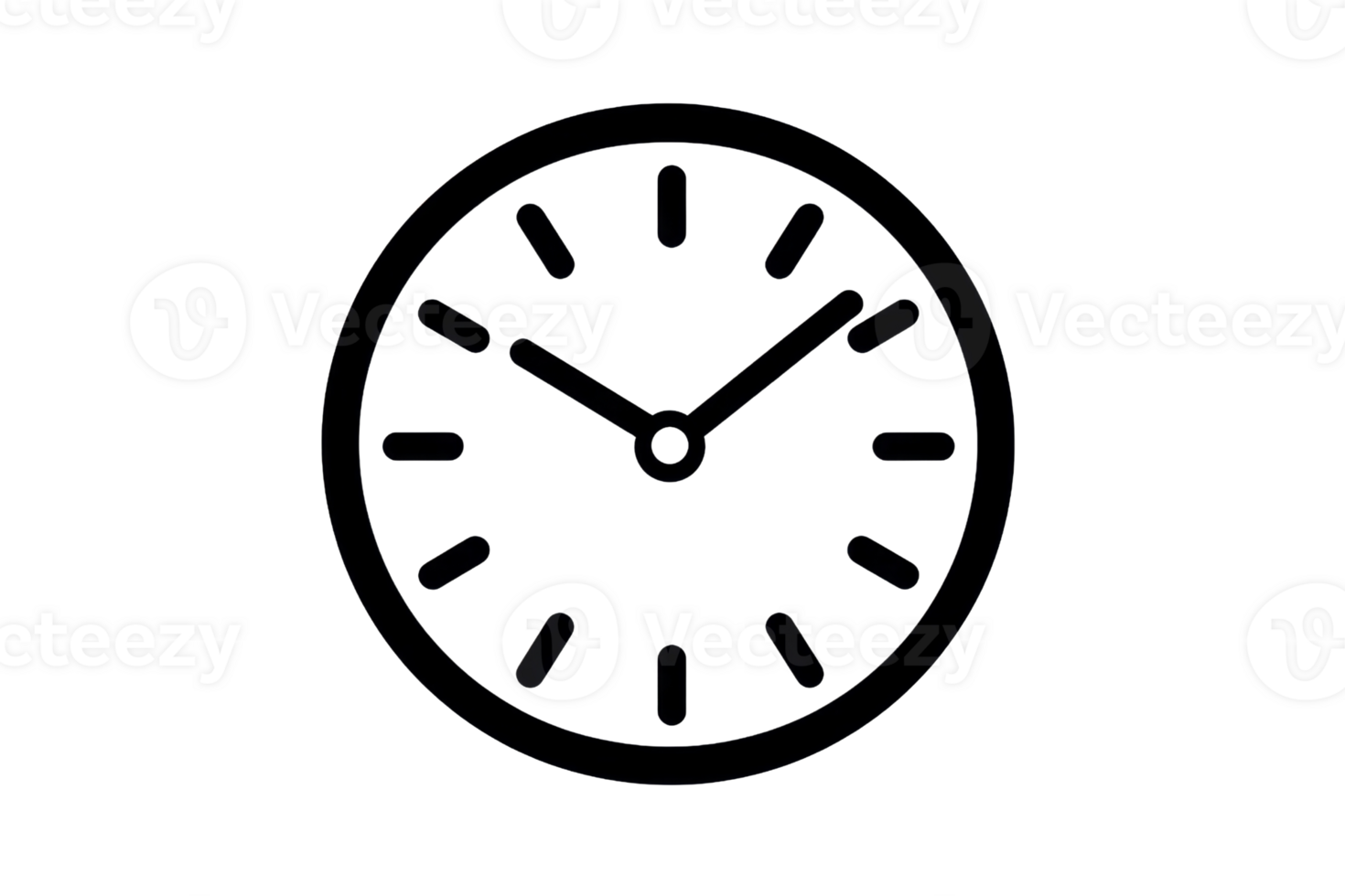 Minimalist black clock icon on transparent background, symbolizing time management and punctuality in a simple line art style. png