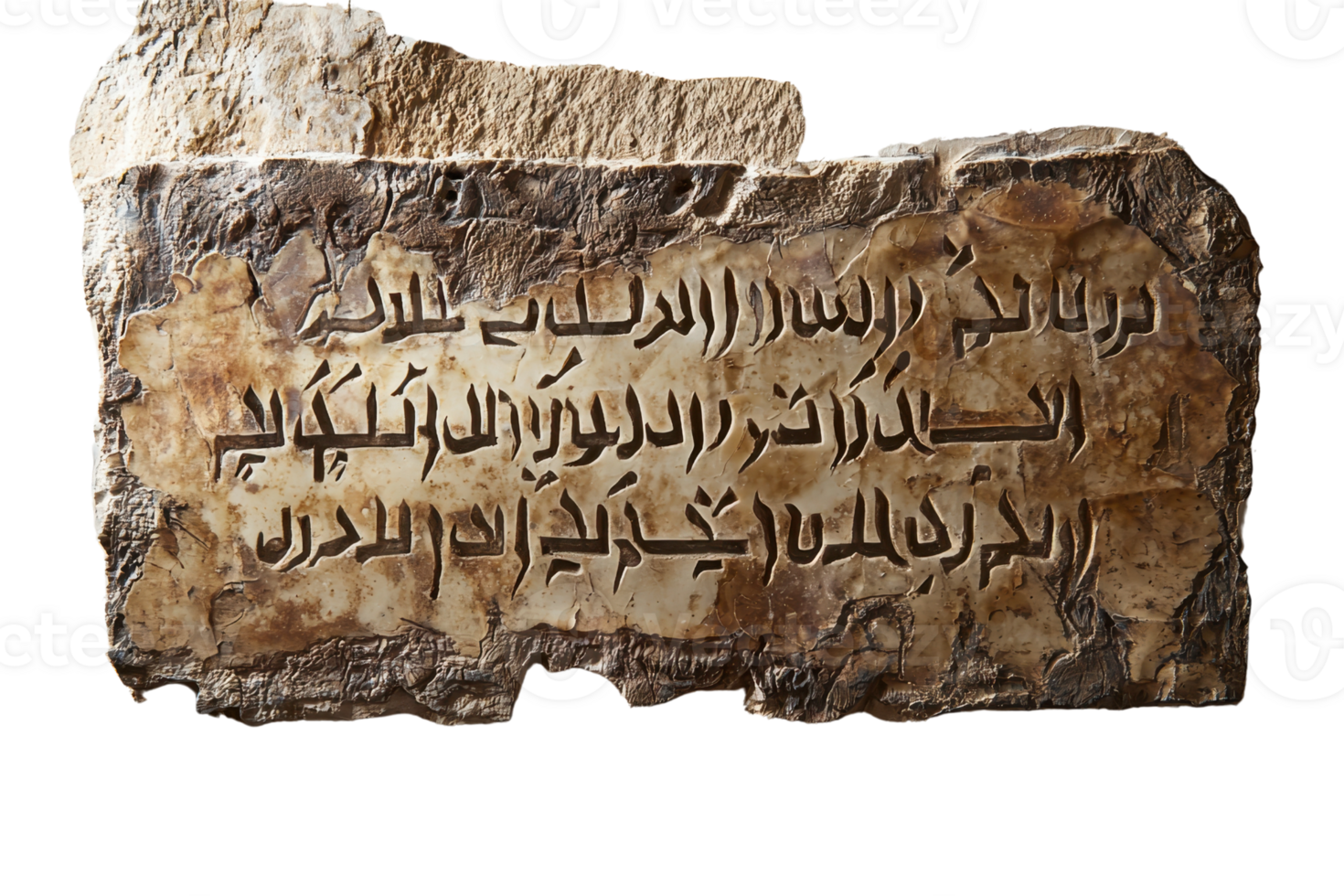 Historic stone tablet with ancient Arabic script. Detailed and weathered, perfect for historical and cultural projects. png