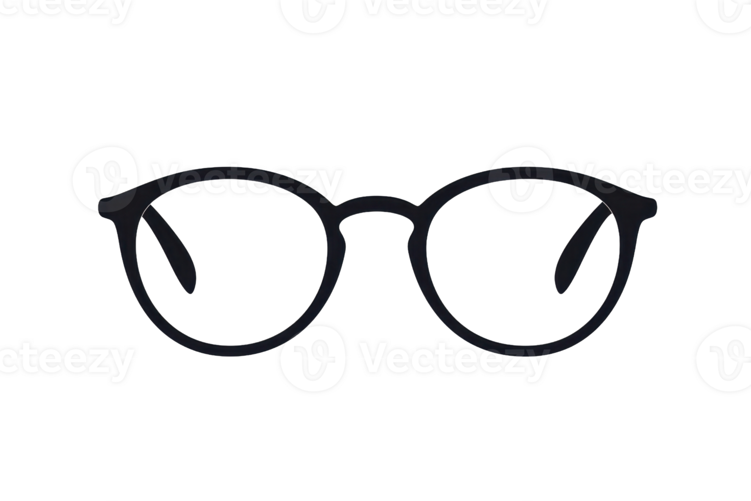 Minimalist black eyeglasses with round frame, transparent lenses, isolated on transparent background. perfect for eyewear design concepts. png