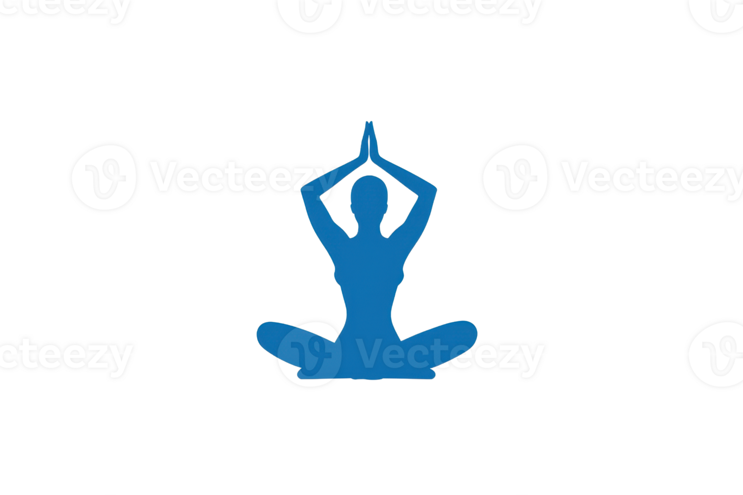 Silhouette of a person practicing yoga in a blue color. Meditation pose promoting wellness, peace, and mindfulness in a serene setting. png