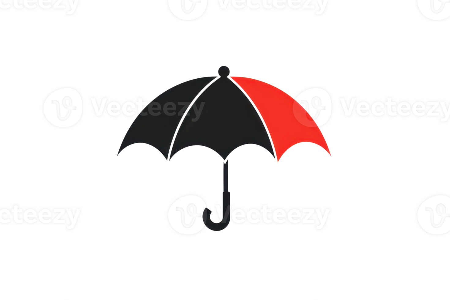 Minimalist illustration of a classic black and red umbrella on a transparent background. symbolizing protection and style. png