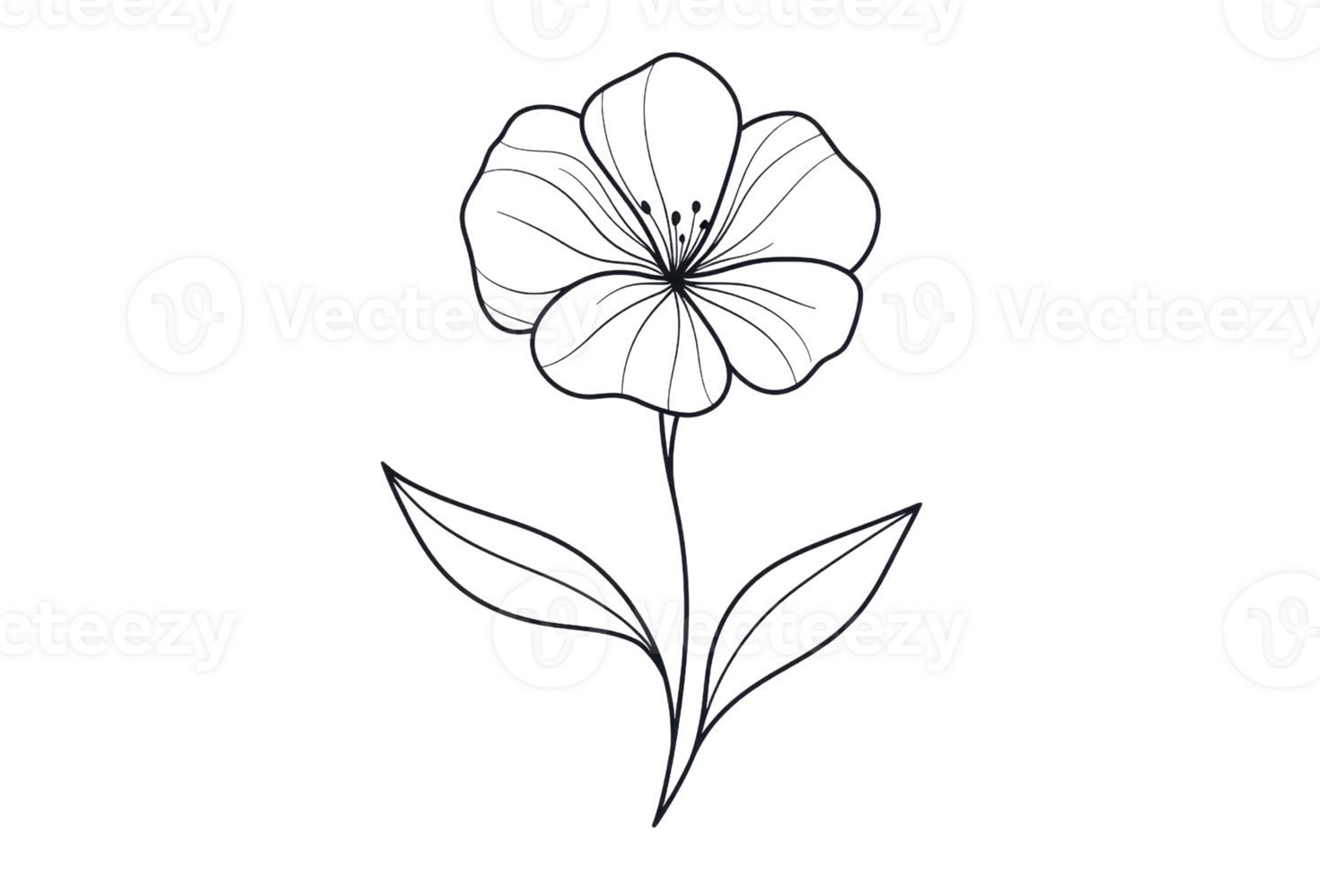Minimalistic black line drawing of a single flower on a transparent background, emphasizing simplicity and elegance for artistic use. png