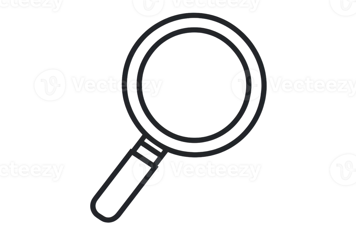 Minimalistic line art illustration of a magnifying glass, symbolizing search, exploration, and focus. Perfect for web and print design. png