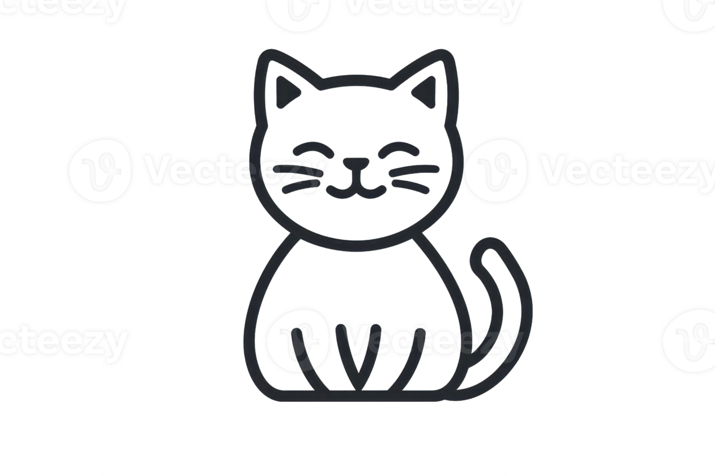 Minimalist black line art of a cute cat with closed eyes, perfect for designs and illustrations featuring pets and simplicity. png