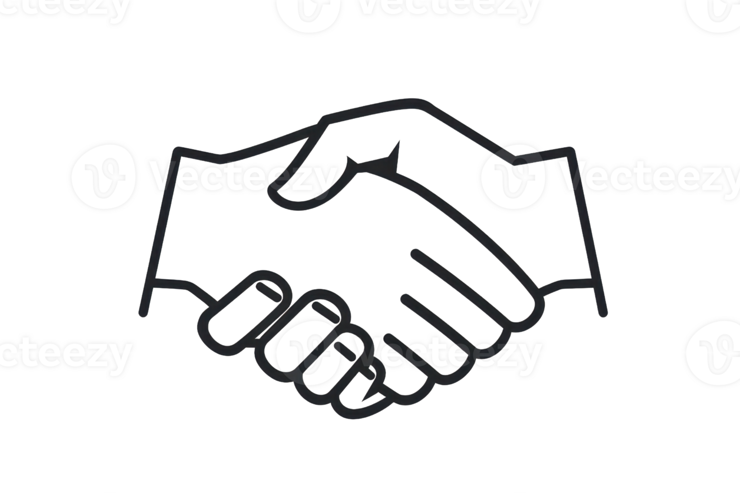 Minimalist illustration of a handshake symbolizing partnership, agreement, or cooperation, outlined in a simple black line drawing. png