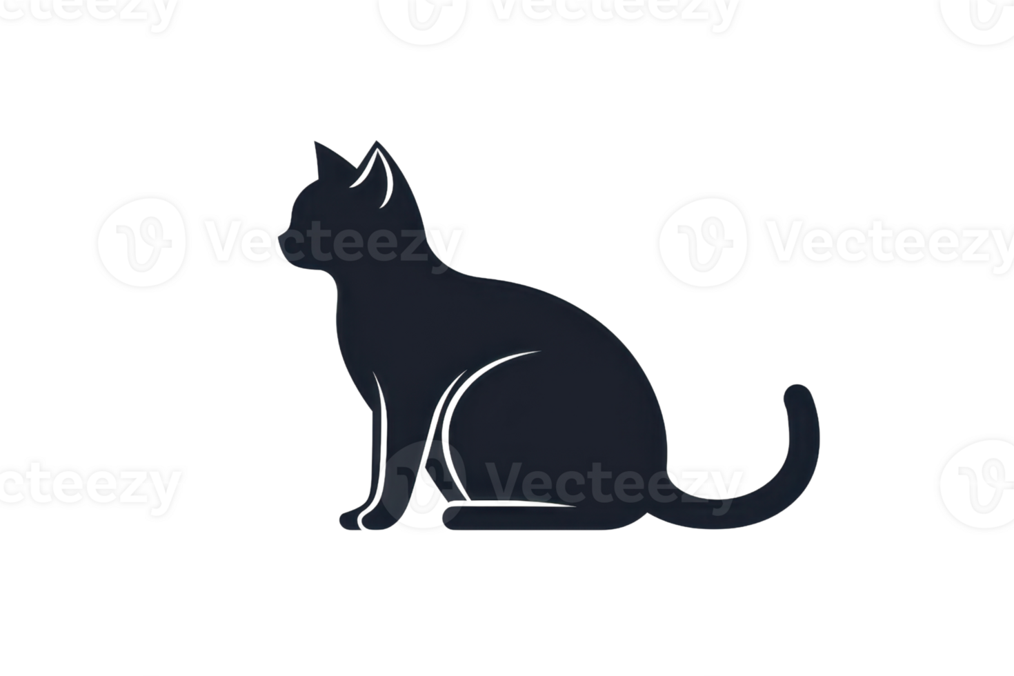 Silhouette of a sitting cat in profile view. Minimalistic black animal illustration on transparent background. Perfect for design and decoration. png