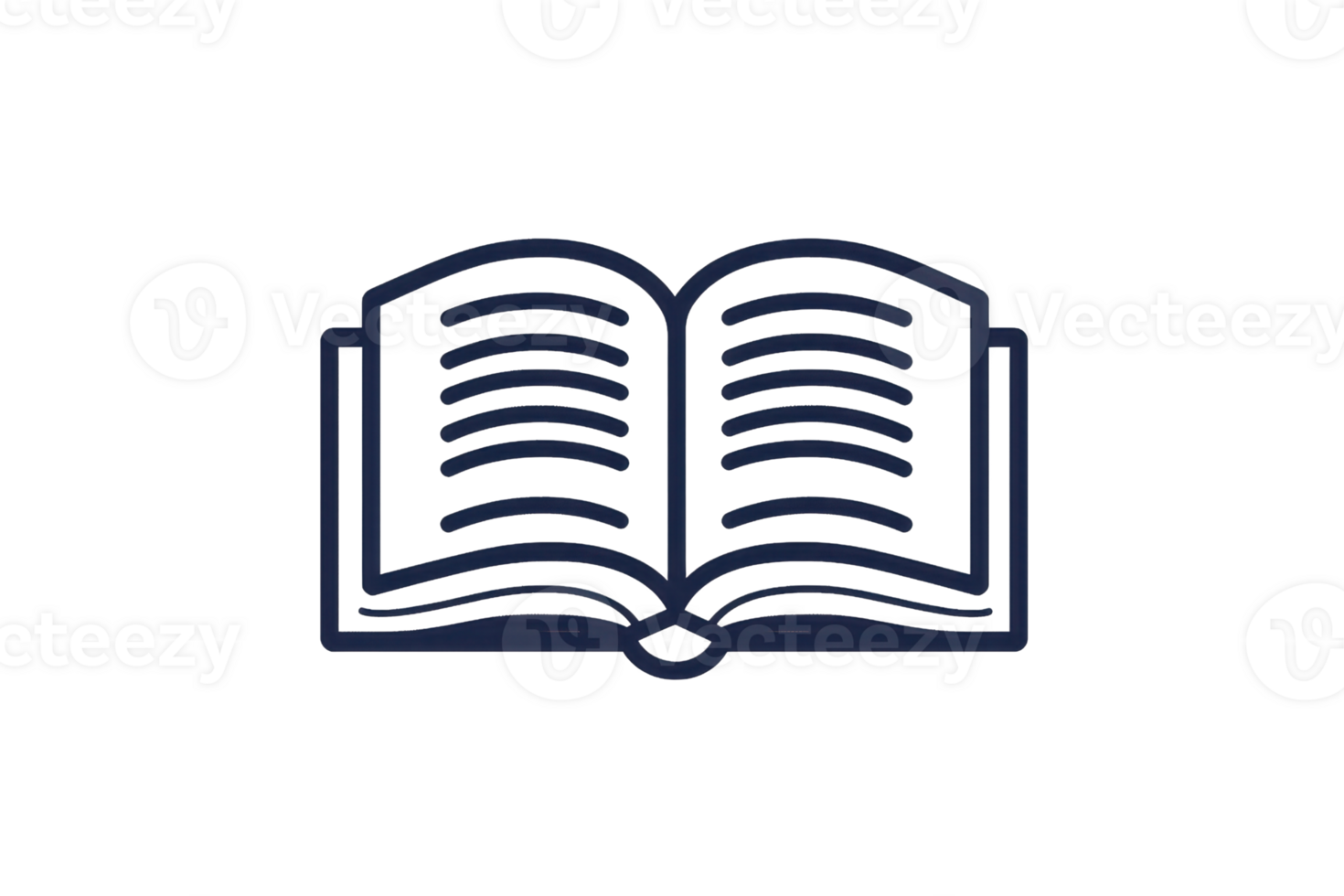 Minimalist illustration of an open book with lines, symbolizing knowledge, learning, literature, and education against a transparent background. png