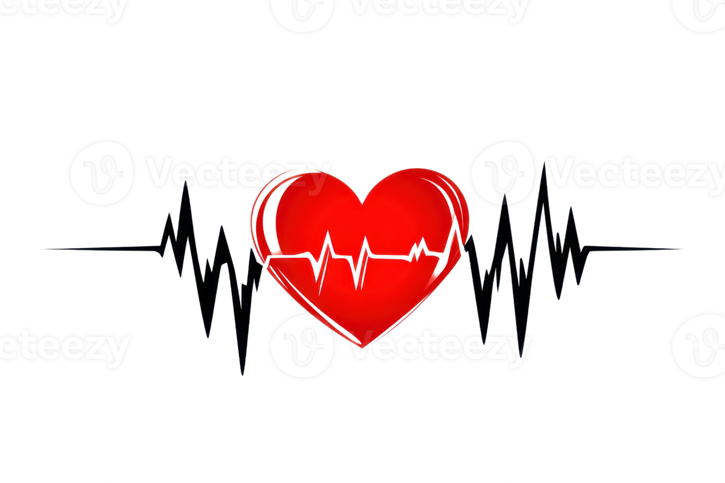 Red heart with a black ECG line, symbolizing love and medical care, on a transparent background. Perfect for health and wellness themes. png